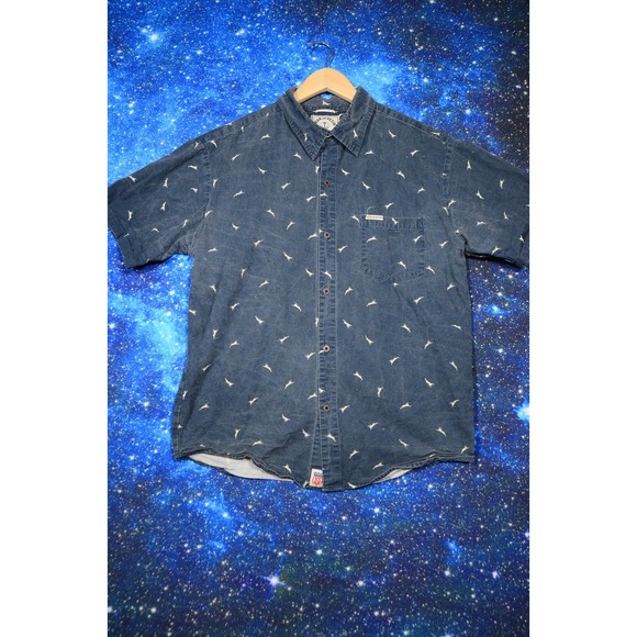 Iron and Resin Shirt Mens Large Blue Chambray Short Sleeve Button Front Made USA - Picture 1 of 8